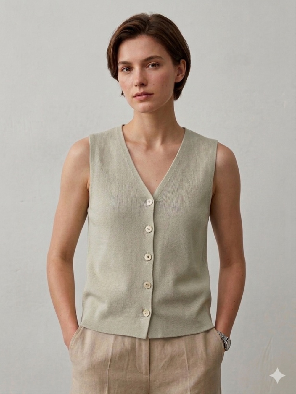 Vintage 90s BEDO Montreal 100% Cotton Knit Tie Back Vest - M Quiet Luxury
